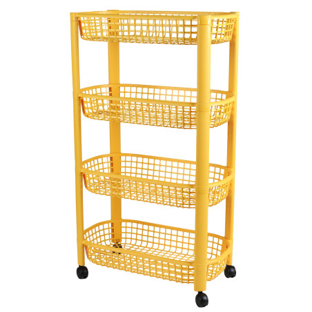 Desserte universelle 4 niveaux à roulettes - Plastique Jaune - 46,5 x 26 x H 78,8 cm