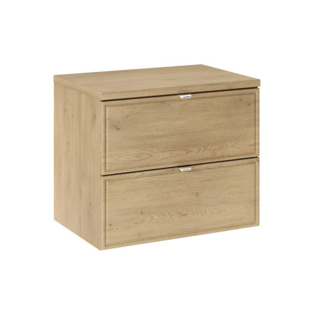Meuble Salle de Bain 60cm à 2 tiroirs avec Plateau - L 60 x P 46 x H 52,2 cm - Caldera Clair