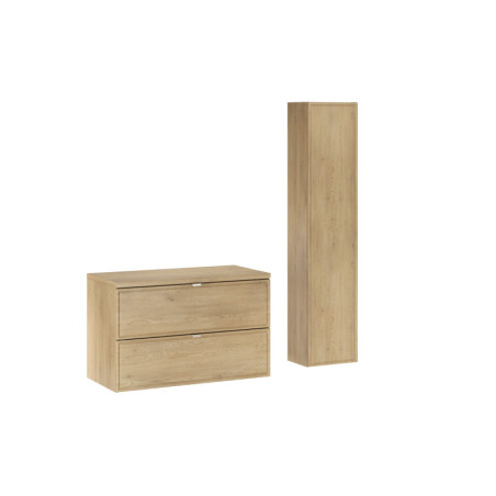 Ensemble Sous-vasque 80cm + Plateau + Colonne Salle de Bain - Caldera Clair