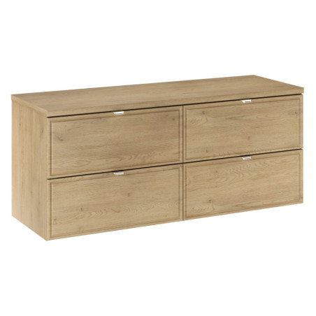 Meuble Double Salle de Bain avec Plateau L 120 cm x P 46 x H 52,2 cm - 4 tiroirs - Caldera Clair