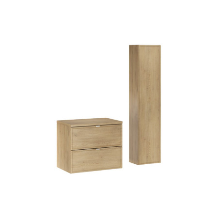 Ensemble Sous-vasque 60cm + Plateau + Colonne Salle de Bain - Caldera Clair