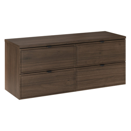 Meuble Double Salle de Bain avec Plateau L 120 cm x P 46 x H 52,2 cm - 4 tiroirs - Caldera Foncé