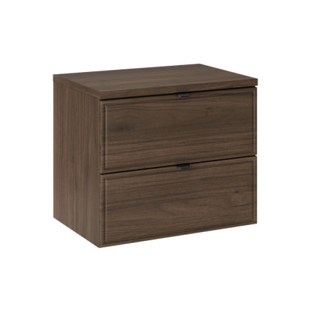 Meuble Salle de Bain 60cm à 2 tiroirs avec Plateau - L 60 x P 46 x H 52,2 cm - Caldera Foncé