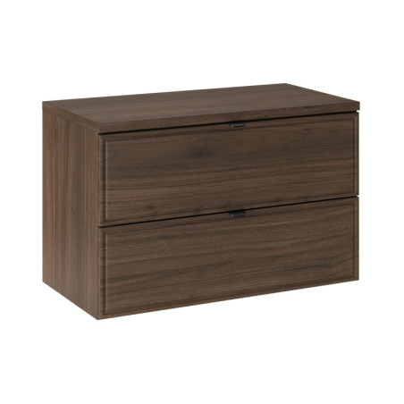 Meuble Salle de Bain 80cm à 2 tiroirs avec Plateau - L 80 x P 46 x H 52,2 cm - Caldera Foncé