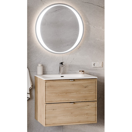 Ensemble Meuble Vasque 60 cm + Vasque encastrée + Miroir LED assorti - L 60 x P 46 x 51,5 cm - Caldera Clair