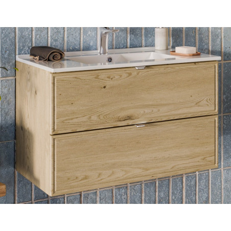 Ensemble Meuble Vasque 80 cm + Vasque encastrée - L 80 x P 46 x 51,5 cm - Caldera Clair
