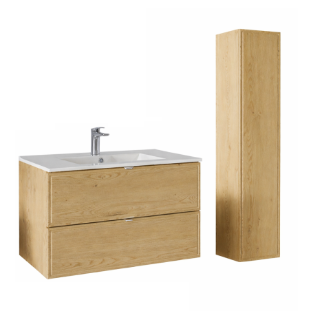 Ensemble Meuble Vasque 80 cm + Vasque + Colonne - L 80 x P 46 x 51,5 cm - Caldera Clair