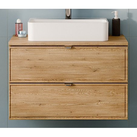 Ensemble Meuble Vasque 80 cm + Plateau + Vasque posée - L 80 x P 46 x 52,5 cm - Caldera Clair