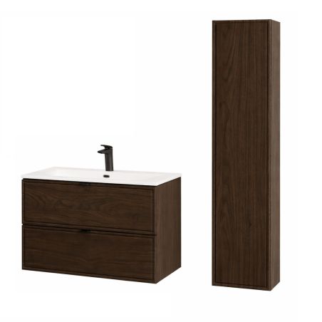 Ensemble Meuble Vasque 80 cm + Vasque + Colonne - L 80 x P 46 x 51,5 cm - Caldera Foncé