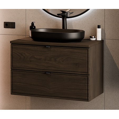 Ensemble Meuble Vasque 80 cm + Plateau + Vasque posée - L 80 x P 46 x 52,5 cm - Caldera Foncé
