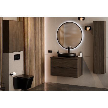 Ensemble Complet Meuble Vasque 80 cm + Vasque + Miroir LED + Colonne + 2 meubles hauts - Caldera Foncé