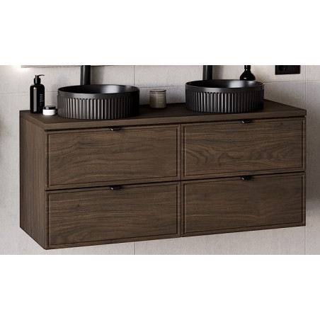Meuble Salle de Bain 120 cm + Plateau + Double Vasques Noires Mattes - Caldera Foncé