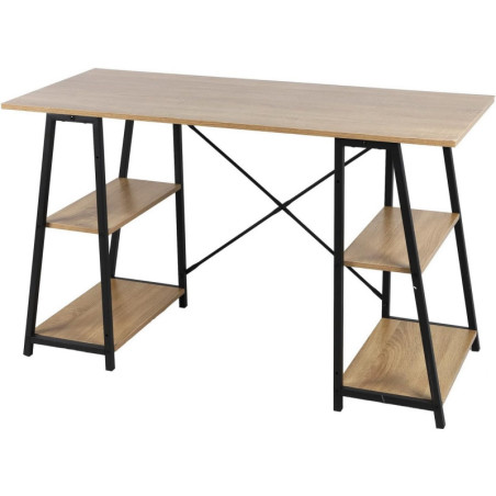 Bureau Architecte en Métal et Bois + 4 étagères - 120 x 50 x H 73 cm - Design Industriel