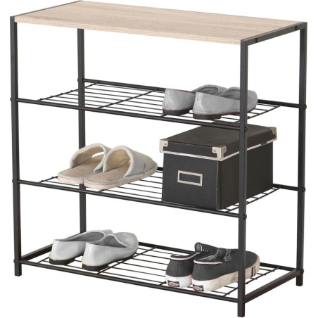 Etagère Entrée Range-Chaussures 3 niveaux - Métal et Bois - 63 x 30 x H 63 cm - Design Industriel