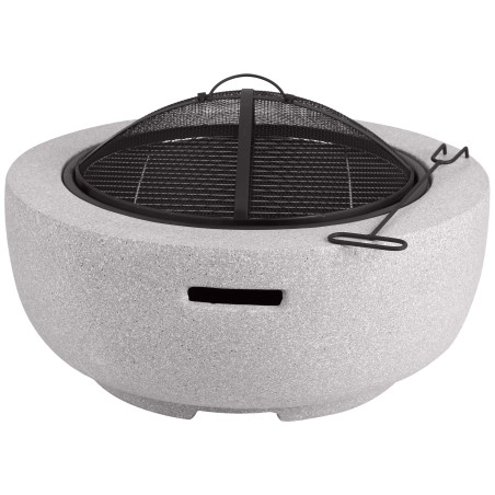 Brasero + Barbecue Combiné en Pierre de Granit Artificiel avec Grille et Cloche - D 60 x H 34 cm