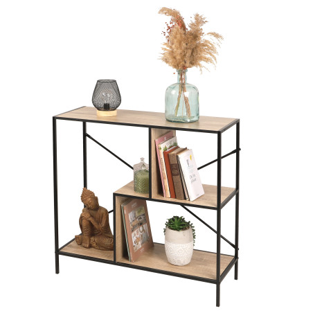 Console en Métal Noir et Bois 3 niveaux - 80 x 30 x H 79,5 cm - Industriel