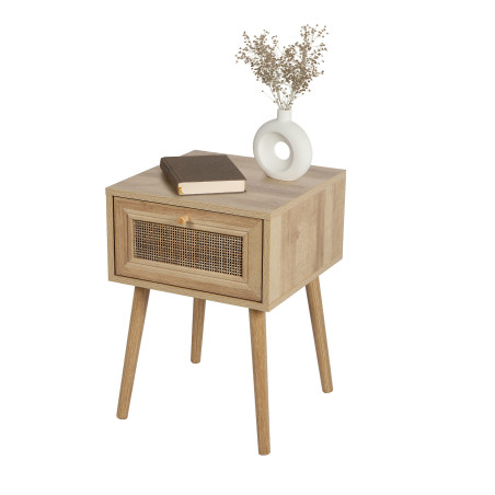 Table de Chevet 1 Tiroir en Bois - 39 x 39 x H 55 cm - Design Naturel