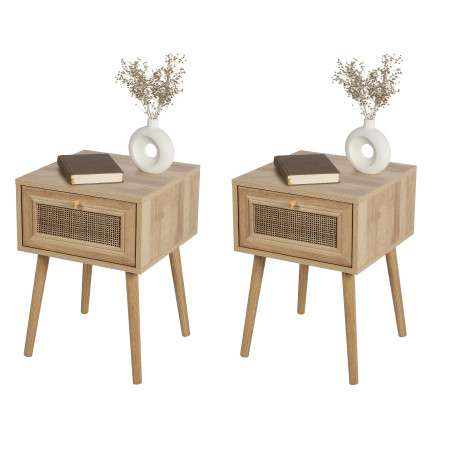 Lot de 2 Tables de Chevet 1 Tiroir en Bois - 39 x 39 x H 55 cm - Design Naturel