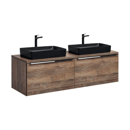 Ensemble salle de bain double vasques noires + plateau 160 cm - Rosario Oak