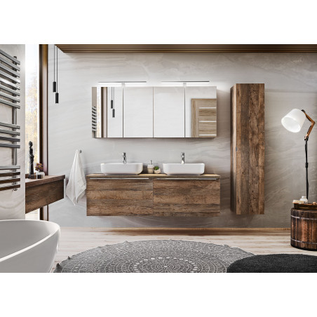 Ensemble salle de bain double vasques blanches 160 cm + 4 éléments - Rosario Oak