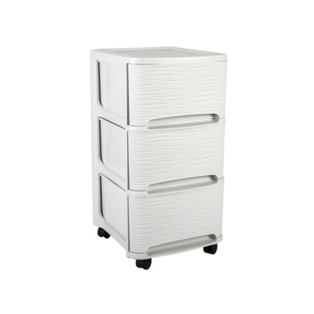 Meuble de rangement 3 grands tiroirs à roulettes 32 x 37 x H 61 cm- Blanc cérusé design Pierre