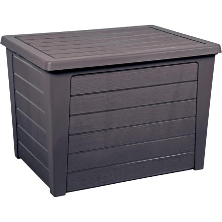 Coffre de rangement Baya 160 L décor bois - Couvercle clipsable etanche - anti-uv - Gris