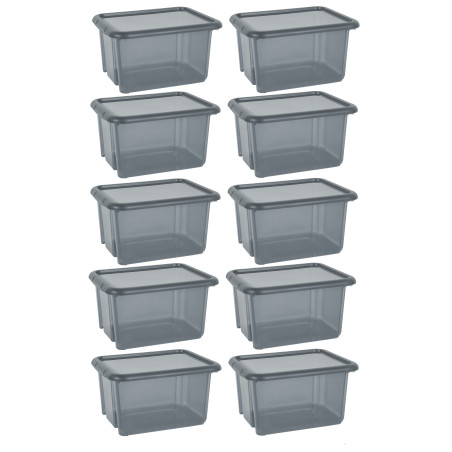 Lot de 10 boites de rangements 30L avec couvercles - Gris - Fabrication Française