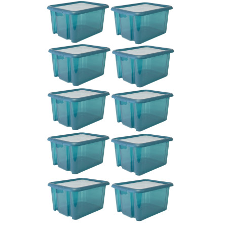 Lot de 10 boites de rangements 30L avec couvercles - Bleu - Fabrication Française