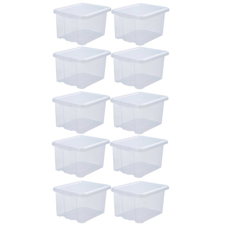 Lot de 10 boites de rangements 18L avec couvercles - Blanc - Fabrication Française