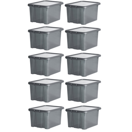 Lot de 10 boites de rangements 18L avec couvercles - Gris - Fabrication Française