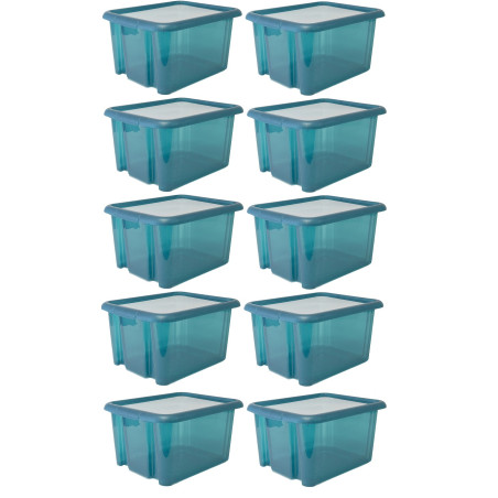 Lot de 10 boites de rangements 18L avec couvercles - Bleu - Fabrication Française