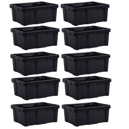 Lot de 10 bacs de Rangement Professionnels 20L Fabrication Française - Noir - Superposables Emboitables