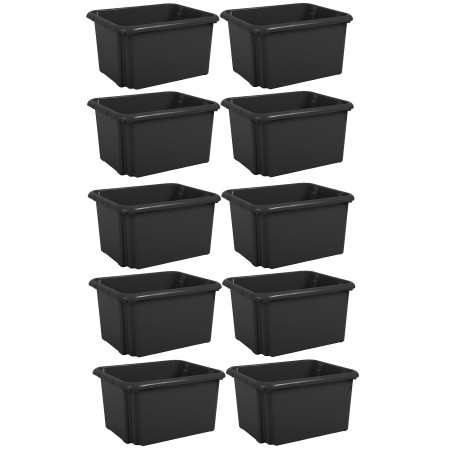Lot de 10 bacs Rangement Professionnel 30L Fabrication Française - Noir - Superposables Emboitables