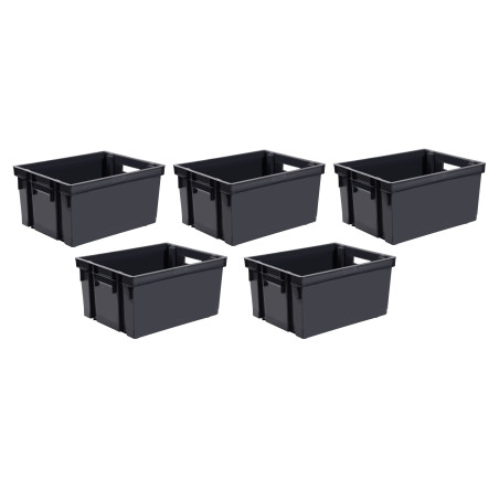 Lot de 5 Bacs Manutention 30L Superposable Emboitable - Gris - Plastique Résistant