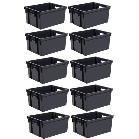 Lot de 10 Bacs Manutention 30L Superposable Emboitable - Gris - Plastique Résistant