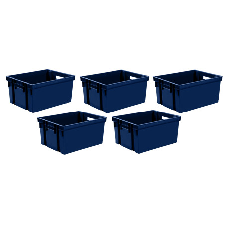 Lot de 5 Bacs Manutention 30L Superposable Emboitable - Bleu - Plastique Résistant