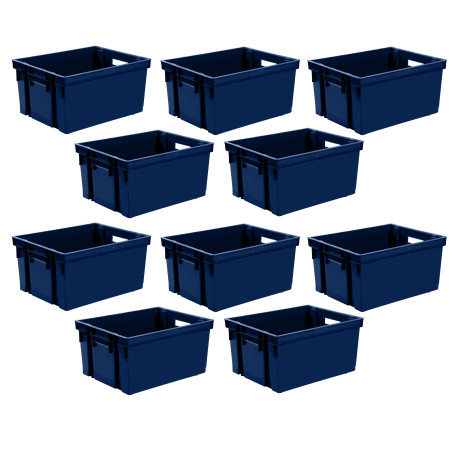 Lot de 10 Bacs Manutention 30L Superposable Emboitable - Bleu - Plastique Résistant
