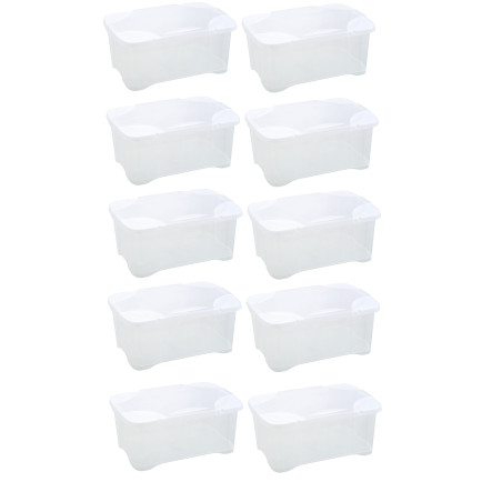 Lot de 10 coffres rangement 30L avec Couvercle à Charnières - Blanc - Fabrication Française