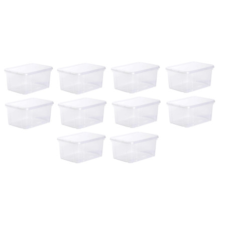 Lot de 10 boites de rangements 8L avec couvercles - Blanc - Fabrication Française