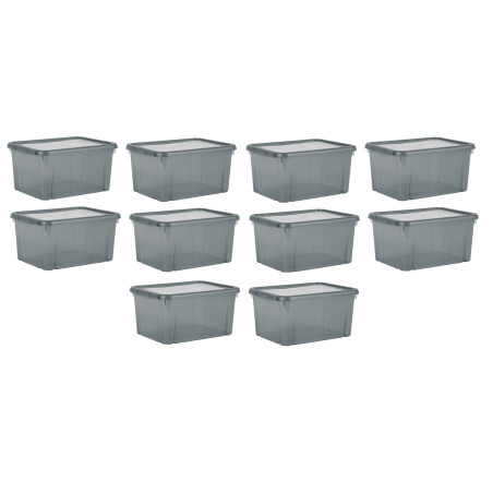 Lot de 10 boites de rangements 8L avec couvercles - Gris - Fabrication Française