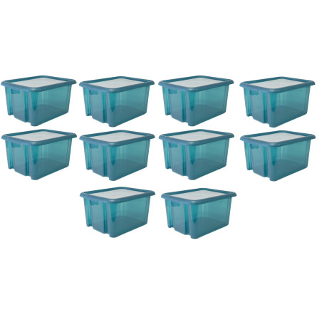 Lot de 10 boites de rangements 8L avec couvercles - Bleu - Fabrication Française