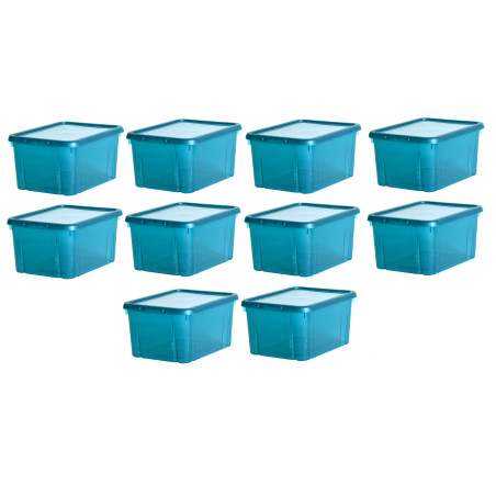 Lot de 10 boites de rangements 4L avec couvercles - Bleu - Fabrication Française
