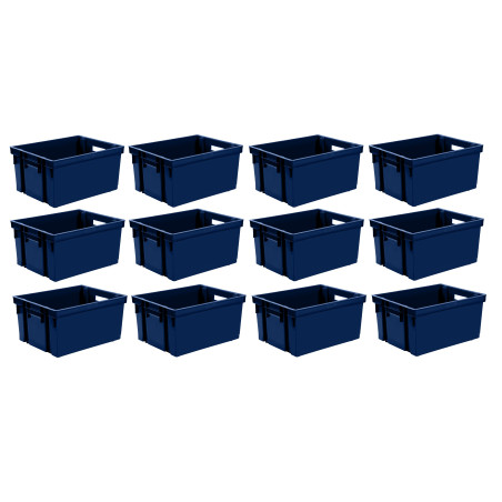 Lot de 12 Bacs de manutention 10L Superposables Bleu - Plastique Solide - Origine France