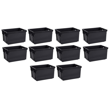 Lot de 10 Bacs de manutention 20L Superposables Gris - Plastique Solide - Origine France