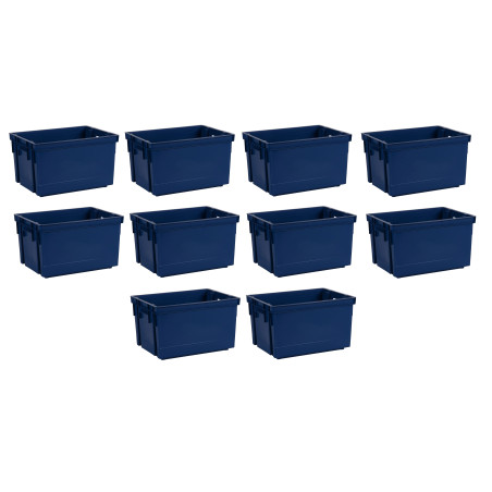 Lot de 10 Bacs de manutention 20L Superposables Bleu - Plastique Solide - Origine France