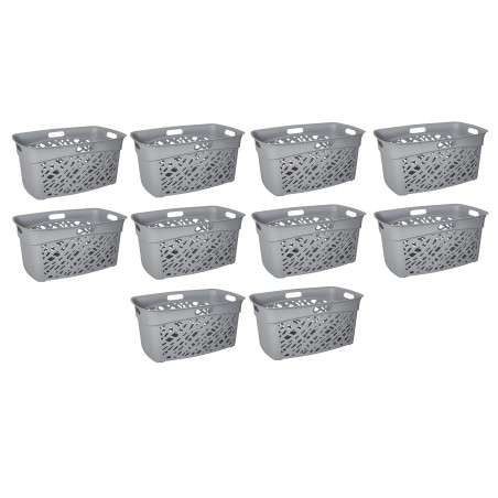 Lot de 10 paniers à linge 45L Graphique - Gris béton - Corbeille Plastique - Origine France