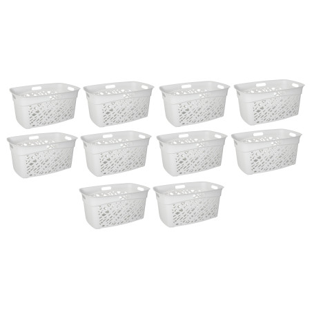 Lot de 10 paniers à linge 45L Graphique - Blanc cérusé - Corbeille Plastique - Origine France