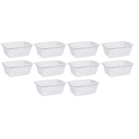 Lot de 10 paniers à linge 45L - Blanc cérusé - Corbeille Plastique - Fabriquée en France