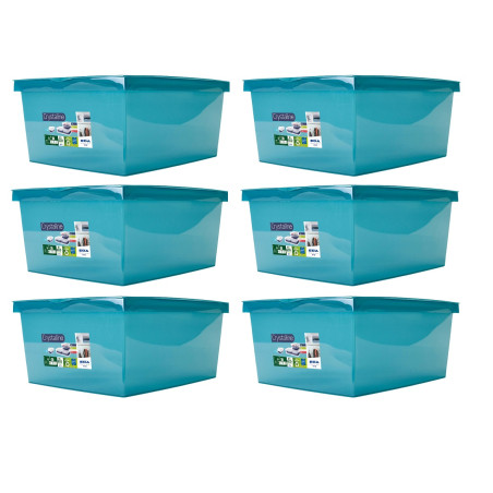 Lot de 6 Boites de rangement 18L avec couvercle clipsé - Bleu canard acidulé - origine france