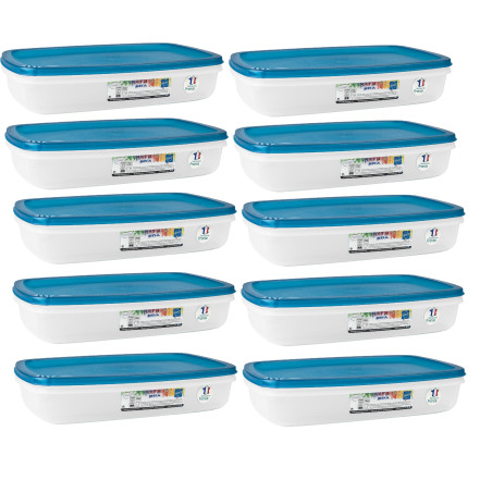 Lot de 10 boîtes alimentaires 2L rectangulaires plates - Fabriqué en France - Lave-vaisselle, micro-ondes